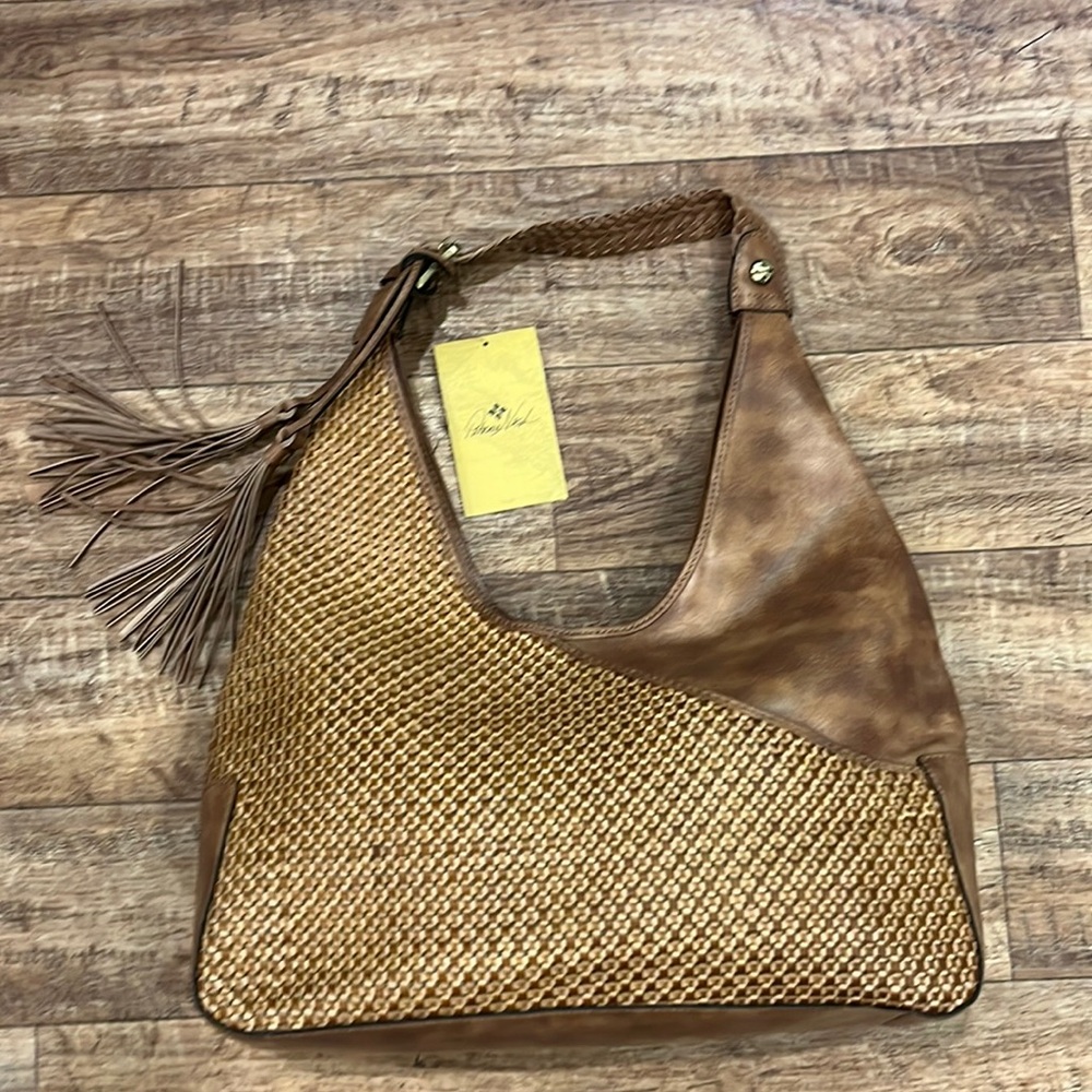 NWT Patricia Nash Amaya woven hobo bag and dust bag. Style P418190 color. Sand - Picture 3 of 7